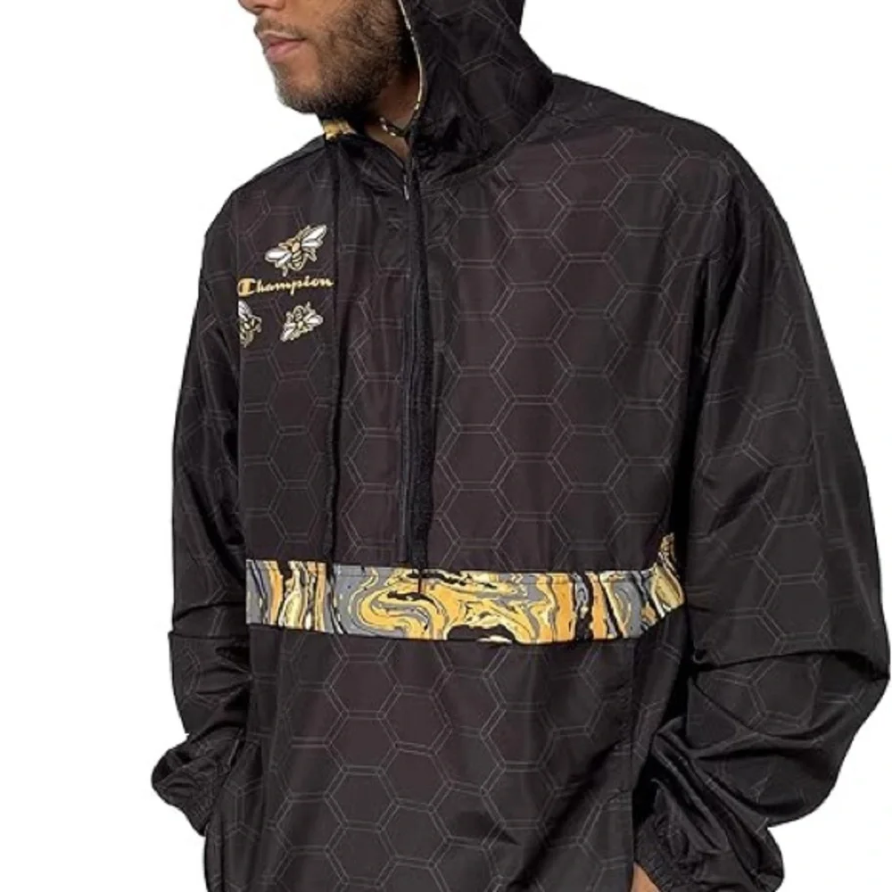 Champion Unisex Savinthebees Black & Yellow Honeycomb Anorak Windbreaker NWT S-M - Picture 10 of 11